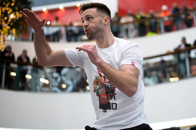 Josh Taylor during an open workout at St Enoch's Square in Glasgow ahead of his world title defence fight against Jack Catterall on Saturday