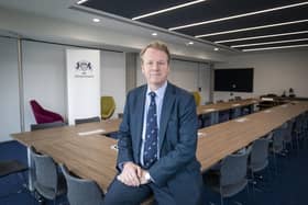 Secretary of State for Scotland Alister Jack inside the new Cabinet Room at Queen Elizabeth House, the new UK Government Hub in Edinburgh.