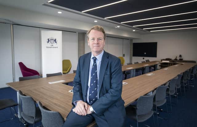 Secretary of State for Scotland Alister Jack inside the new Cabinet Room at Queen Elizabeth House, the new UK Government Hub in Edinburgh.