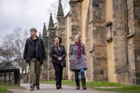 Left to right, Ian Rankin, Julie Fenton and Laurie Blair having a walking tour of Edinburgh. Photo: Adam Troup
