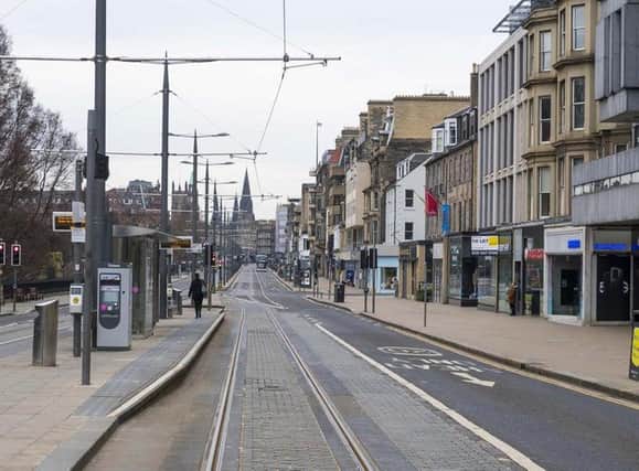 A traffic-free Princes Street pictured during lockdown