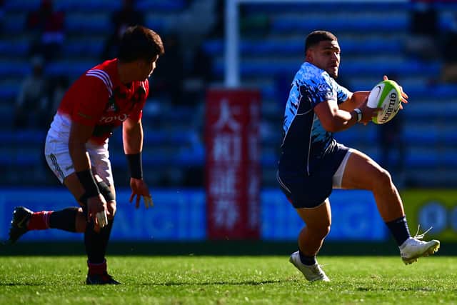 Sione Tuipulotu, right, in action for Yamaha Jubilo in the Japan Top League. Mike Blair says he is “a really special player”.