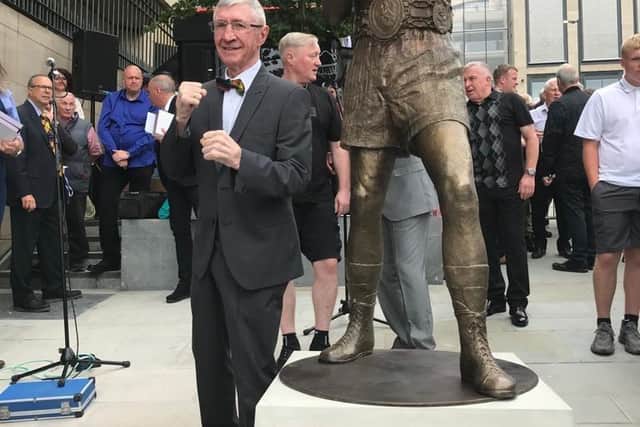 Ken at the unveiling of his statue outside St James Quarter in Edinburgh last August.