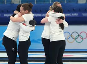 Team GB celebrate after winning gold in Beijing at the winter Olympics. Picture: Lintao Zhang/Gett