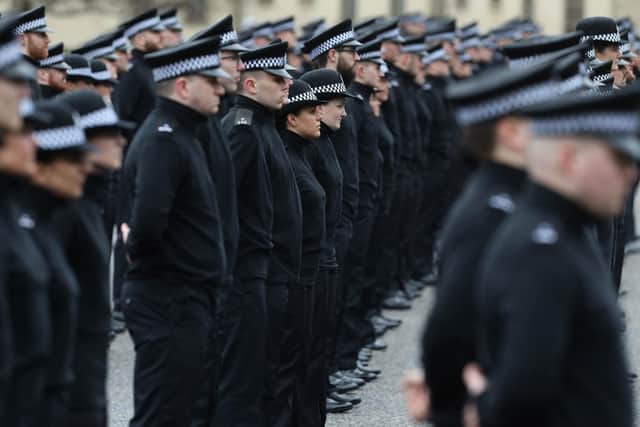 New recruits to Police Scotland at their passing out parade at the Scottish Police College at Tulliallan in 2019. Picture: Andrew Milligan/PA Wire.