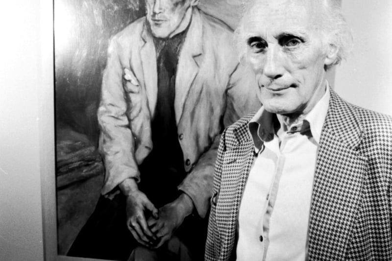 Norman MacCaig (1910-1996) was one of the major Scottish poets of the twentieth century.  Pictured here beside a portrait of himself at the National Portrait Gallery, Queen Street, Edinburgh. September 1981.