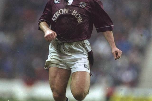 John Colquhoun in action for Hearts during a Scottish League match against Rangers at Ibrox in 1995. Picture: Phil Cole/Allsport