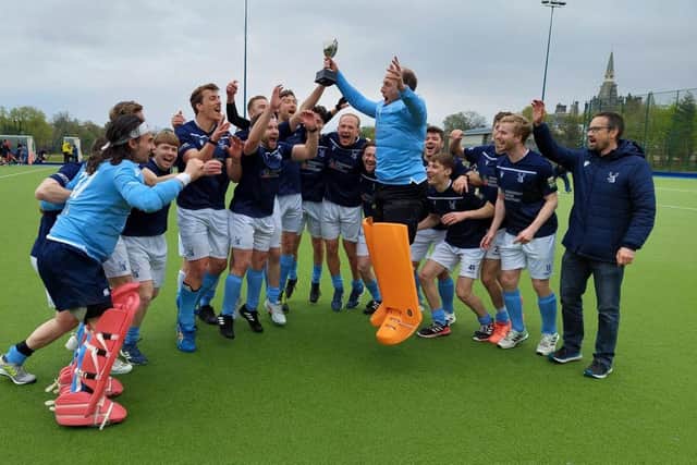Grange celebrating their men's Premiership win last season