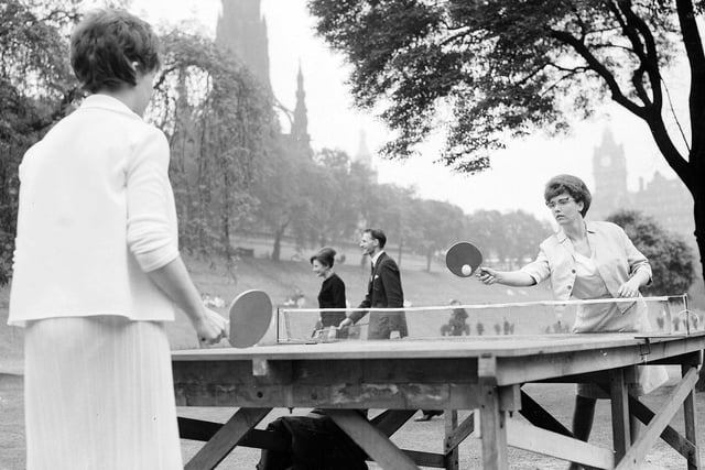Table tennis in East Princes Street Gardens, in June 1963.