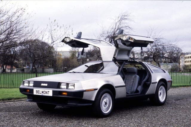 A De Lorean car - which would later become famous for its appearance in the Back to the Future film franchaise - in Edinburgh in February 1983 .