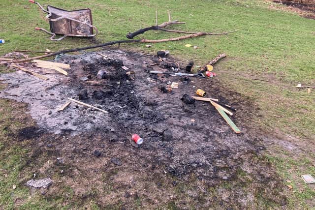 Wheelie bins were set alight in the playing field, damaging the pitch.