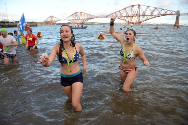 Hundreds of brave souls took to the cold waters of  the Forth for the annual dip at South Queensferry on January 1, 2017.
