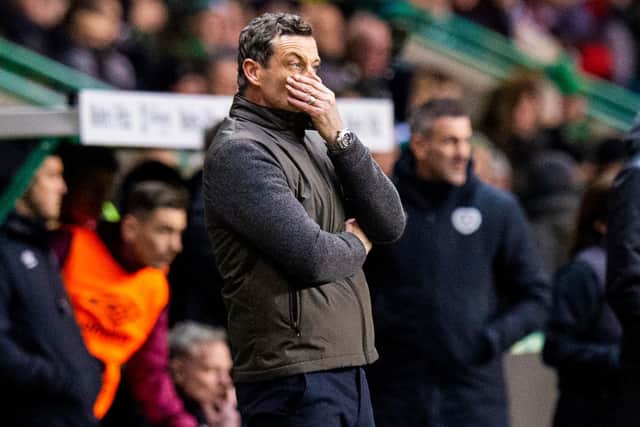 Hibs manager Jack Ross watched his side lose to rivals Hearts on Tuesday. Picture: SNS