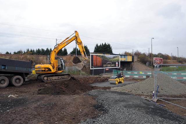 This photo, taken in November, 2011, shows tram works at South Gyle Access Road near to Forrester and St Augustine's High Schools.