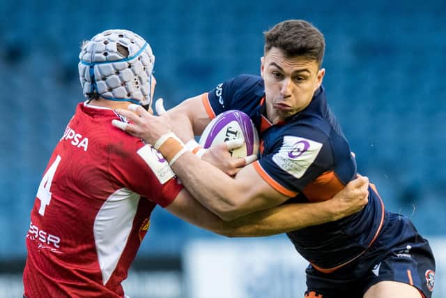 Pierce Phillips, left, in action for Agen against Edinburgh's Damien Hoyland during a European Challenge Cup tie at BT Murrayfield Stadium in January last year. Picture: Ross Parker/SNS