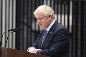 Prime Minister Boris Johnson addresses the nation as he announces his resignation outside 10 Downing Street.