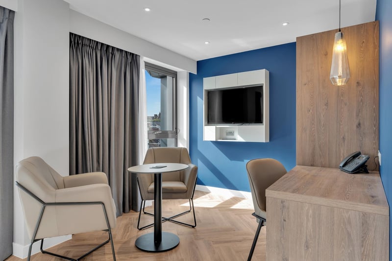 These rooms are fully-decked for those keen to work, with a stylish desk layout, looking over a stunning view of Edinburgh.