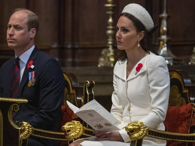 The Duke and Duchess of Cambridge attending the Service of Commemoration and Thanksgiving commemorating Anzac Day at Westminster Abbey.  Picture date: Monday April 25, 2022.