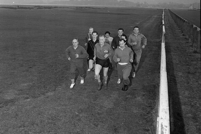 A group of joggers led by Bill Houston on Musselburgh Racecourse in December 1964.