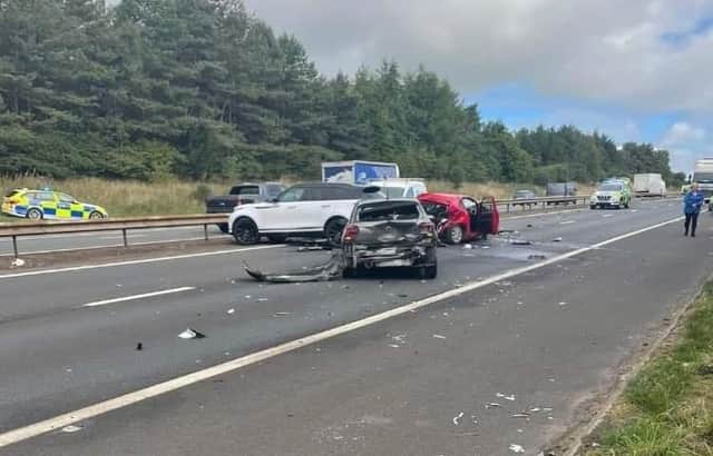 The four-vehicle crash happened on the M8 near to junction 3A at Linvingston on Monday at around 11.15am (Photo: Fife Jammer Locations).