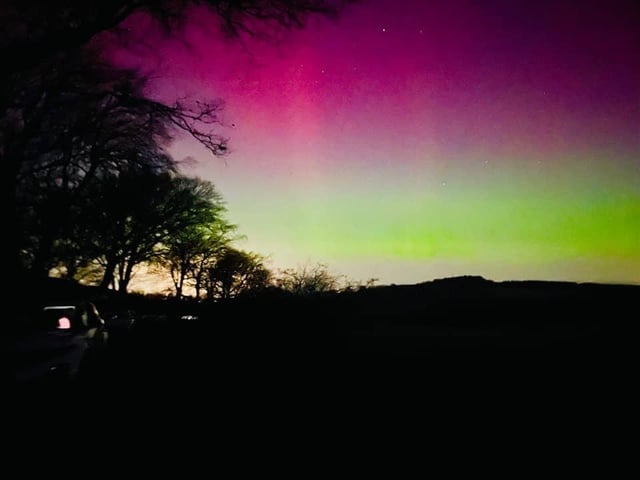 A breathtaking display of pink and green lights were snapped from the Bathgate hills in West Lothian.