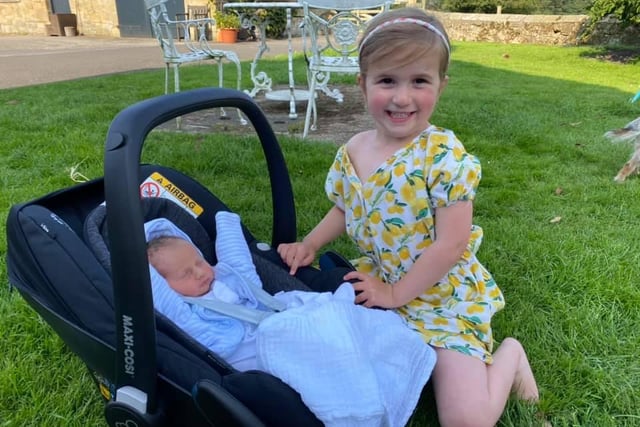 Rachel said: My daughter Aoife meeting her baby brother Hamish for the first time at the end of June.