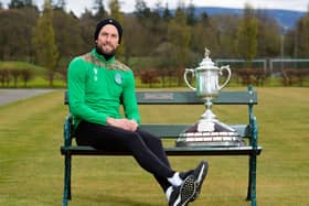 Hibs' Christian Doidge hopes to help the Easter Road side defeat Dundee United and move a step closer tp lifting the Scottish Cup. Photo by Mark Scates / SNS Group