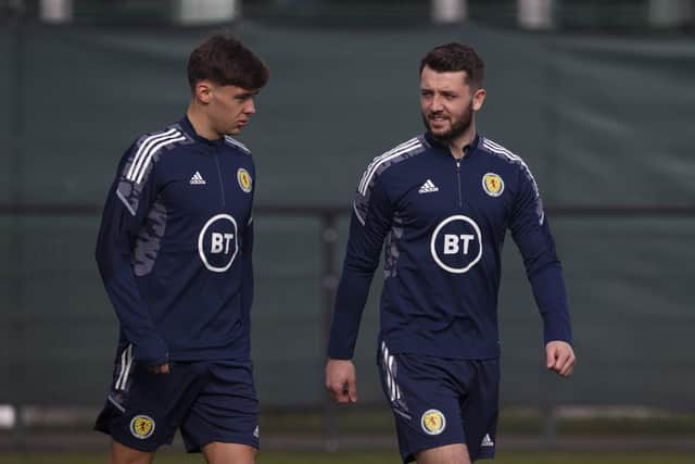 Aaron Hickey and Craig Halkett on their introduction to Scotland training ahead of Thursday's friendly against Poland