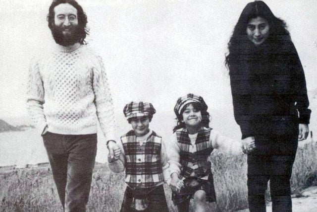 John Lennon and Yoko Ono, with their children, Julian, left, and Kyoko, on holiday at Durness, in Sutherland, in 1969. PIC: PA.