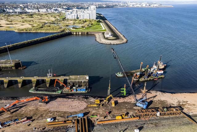 Aerial view of the construction works to create the new outer berth as part of Leith Renewables Hub. Picture: Peter Devlin.