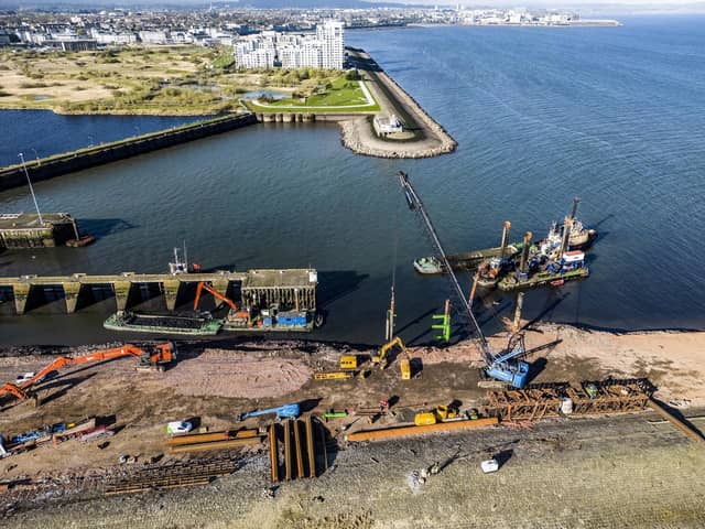Aerial view of the construction works to create the new outer berth as part of Leith Renewables Hub. Picture: Peter Devlin.