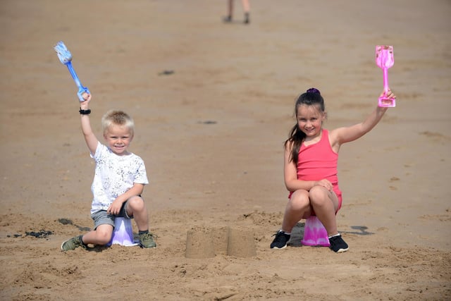 Sandcastle competition with Lucy Head, seven, and brother Dominic Head, four on Seaburn Beach during the summer holidays.