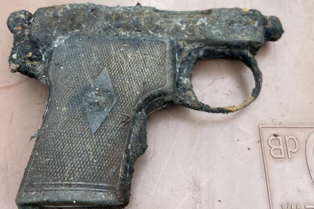 The ancient semi-automatic Webley & Scott 'pocket pistol'