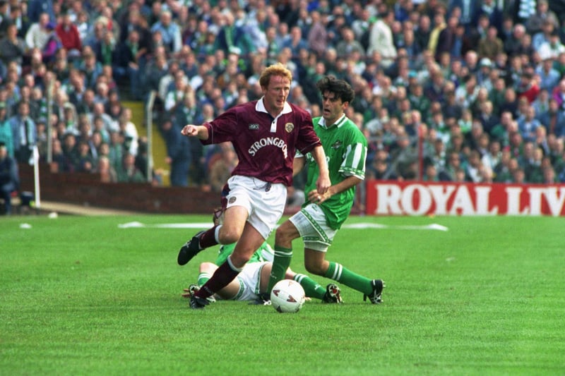 A classic Hearts home strip. Pictured is Hearts' Steven Frail during a Hearts v Hibs Edinburgh derby football match at Tynecastle in August 1994.