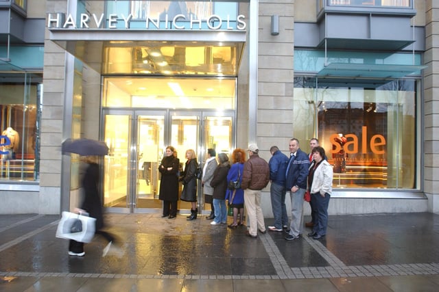The first Harvey Nichols post-Christmas sale in Edinburgh after the store opened in 2002. A small queue gathered outside in St Andrew Square for big discounts on designer clothing.