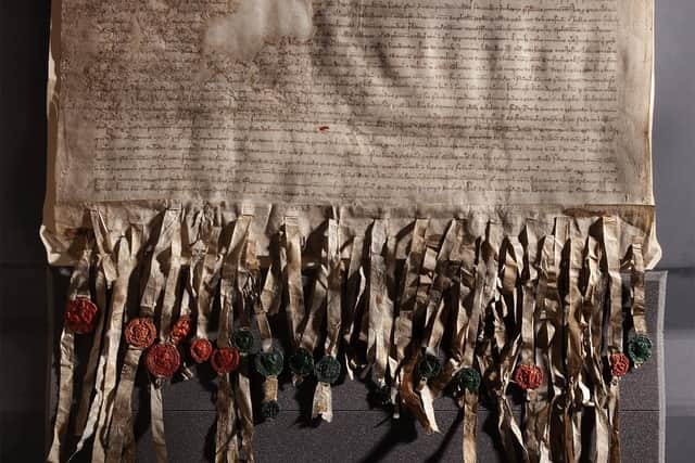 The Declaration of Arbroath was due to go on display in Edinburgh three years ago but plans had to be postponed because of the pandemic.  (Picture: National Records of Scotland)