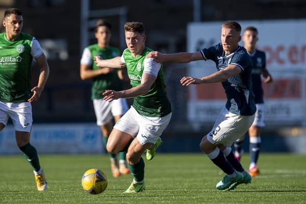 Kevin Nisbet in action for Hibs during the last meeting between Hibs and Raith Rovers
