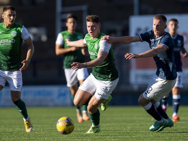 Kevin Nisbet in action for Hibs during the last meeting between Hibs and Raith Rovers