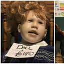 Edinburgh locals have said they will have sleepless nights after this creepy-looking doll was spotted in the window of a charity shop. Photos: Ms Marchmont / X