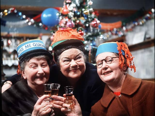Coronation Street Christmas 1963, with Margot Bryant as Minnie Caldwell, Violet Carsonas Ena Sharples and Lynne Carol as Martha Longhurst