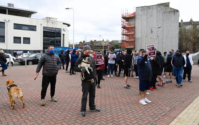 Hearts fans protest outside of Tynecastle. Picture: SNS
