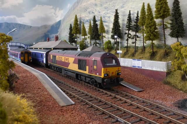 The Caledonian Sleeper passes a train to Fort William.
