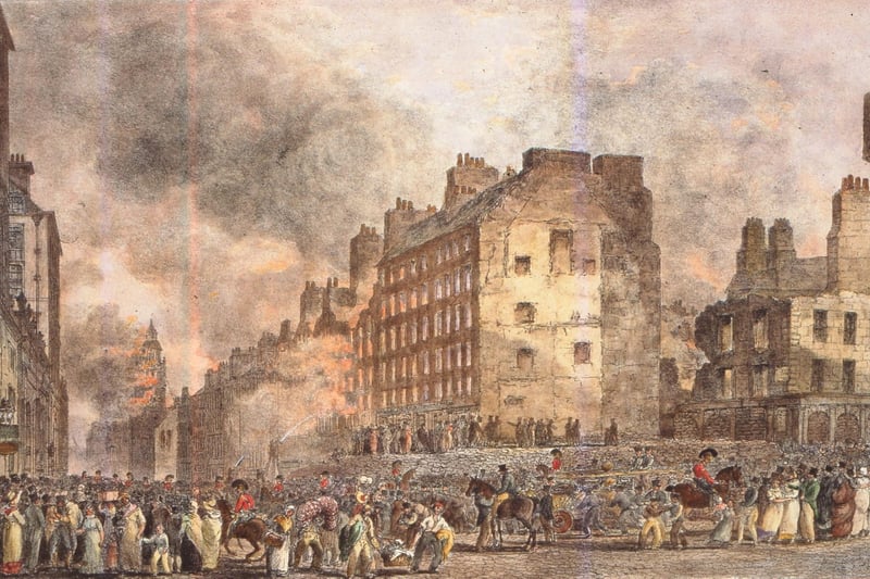 What is by far the most destructive fire the city has ever faced arrived in 1824. The Great Fire of Edinburgh raged for more than two days, destroying some 400 homes around the  High Street, toppling the Tron Kirk's original Dutch-style steeple, and claiming the lives of at least 13 people.