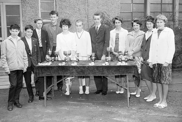 THe East of Scotland Junior Tennis finalists line up before the start of the competition in June 1963.