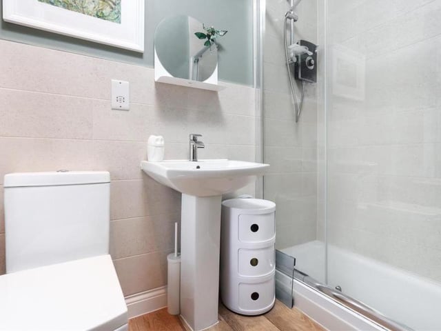 No-one can complain about the en suite facilities for the main bedroom at the Shirland property. Top billing goes to the shower cubicle.
