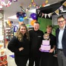 The Williams family celebrates 40 years of their 'community focused' shop this week. From left to right: Sophie Williams, Dennis Williams, Linda Williams and local Labour councillor Scott Arthur. 
The Williams family are described as ‘local legends’ by many of their customers and together with their team of 15 staff are known for the friendly atmosphere they create. Opened in 1983 as the Broadway Star Supermarket by Dennis’ parents, Kenneth and Barbara Williams,  it has operated under the Premier banner since 1997.
