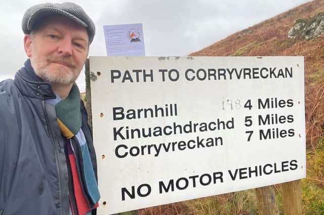 Edinburgh artist Hans K Clausen on the island of Jura. Clausen is collecting 1,984 copies of George Orwell's Nineteen Eighty-Four for a display on the island where it was written on its 75th anniversary.