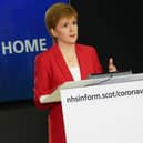 Handout photo issued by Scottish Government showing First Minister Nicola Sturgeon speaking at a coronavirus briefing at St Andrews House in Edinburgh.