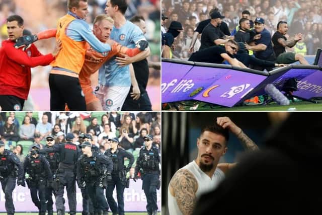 Shocking scenes marred the derby between Melbourne City and Melbourne Victory with fans invading the pitch and the match abandoned