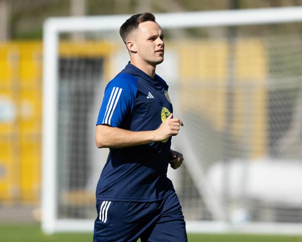 Hearts captain Lawrence Shankland is eager to impress Scotland coach Steve Clarke in training. Pic: SNS